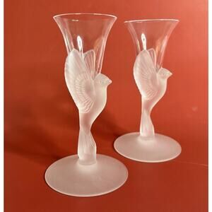 Vintage Sasaki Wings Crystal Cordial Glasses-Frosted Dove Stems –Yamagishi 1970s